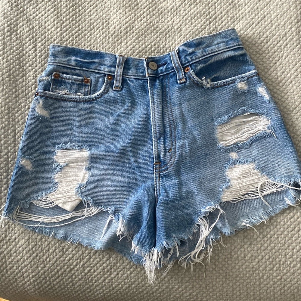 Abercrombie high rise ripped denim shorts